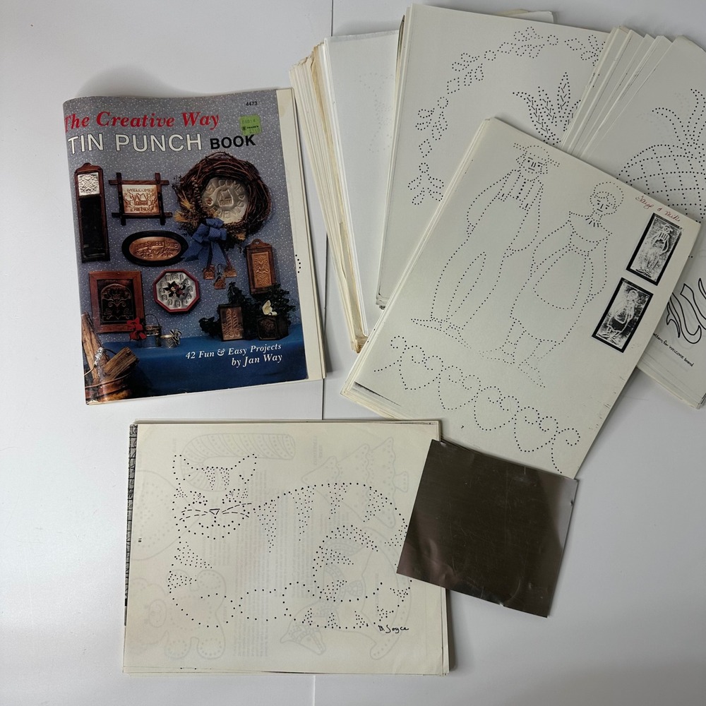 Vtg 1983 The Creative Way Tin Punch Book 4473 + Printed Patterns + Tin Sheet